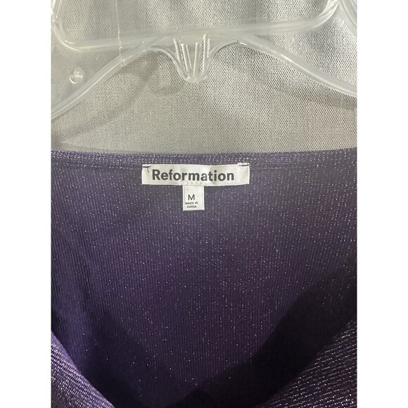 NWT REFORMATION METALLIC HERRON KNIT LONG SLEEVE WRAP TOP Purple Size M Midnight - Picture 4 of 7